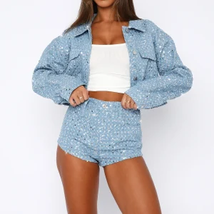 Letting Go Sequin Shorts Sky Blue