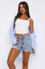 On Vacay Denim Shorts Blue